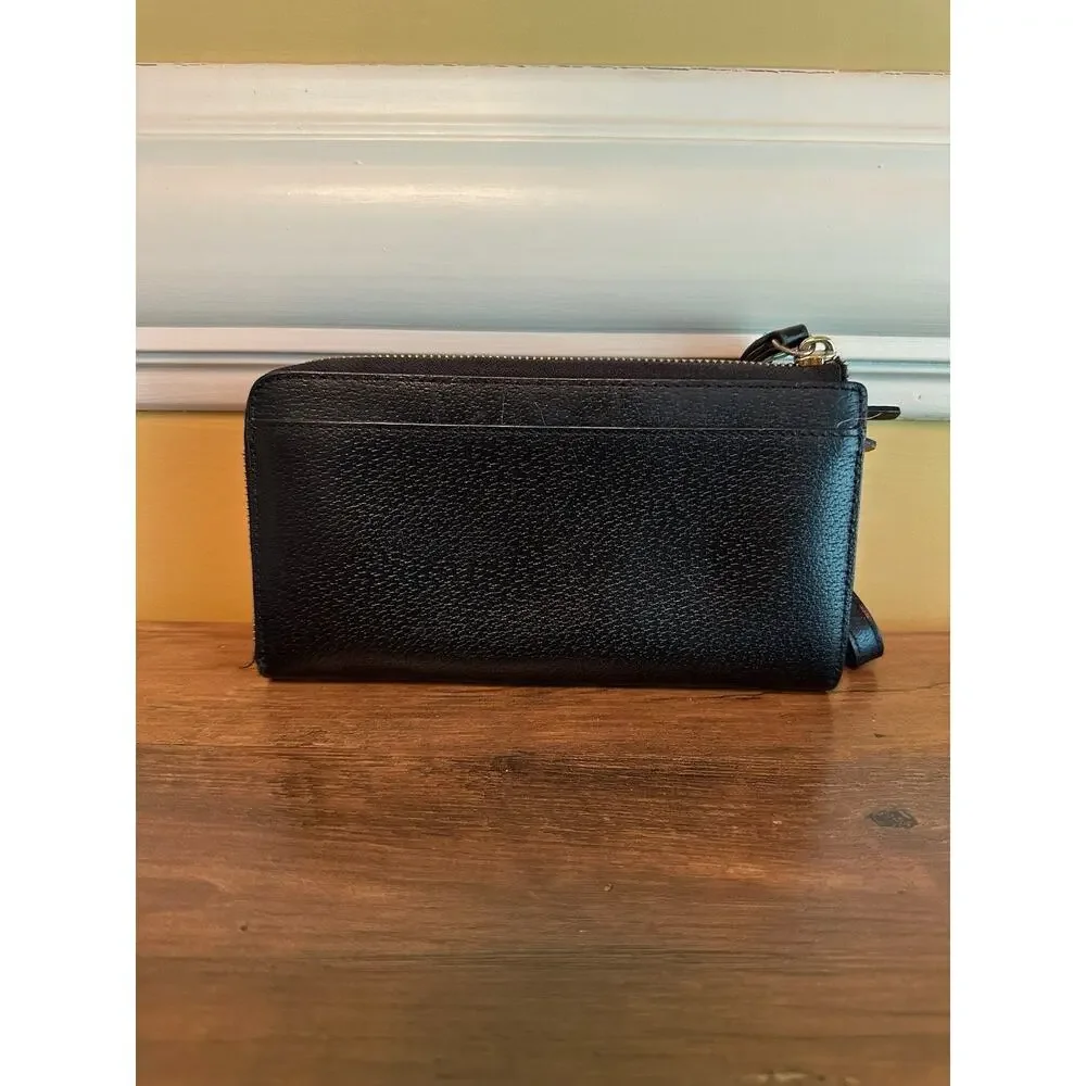 Kate Spade New York Black Pebbled Leather Wristlet Wallet Clutch Zip Around‎